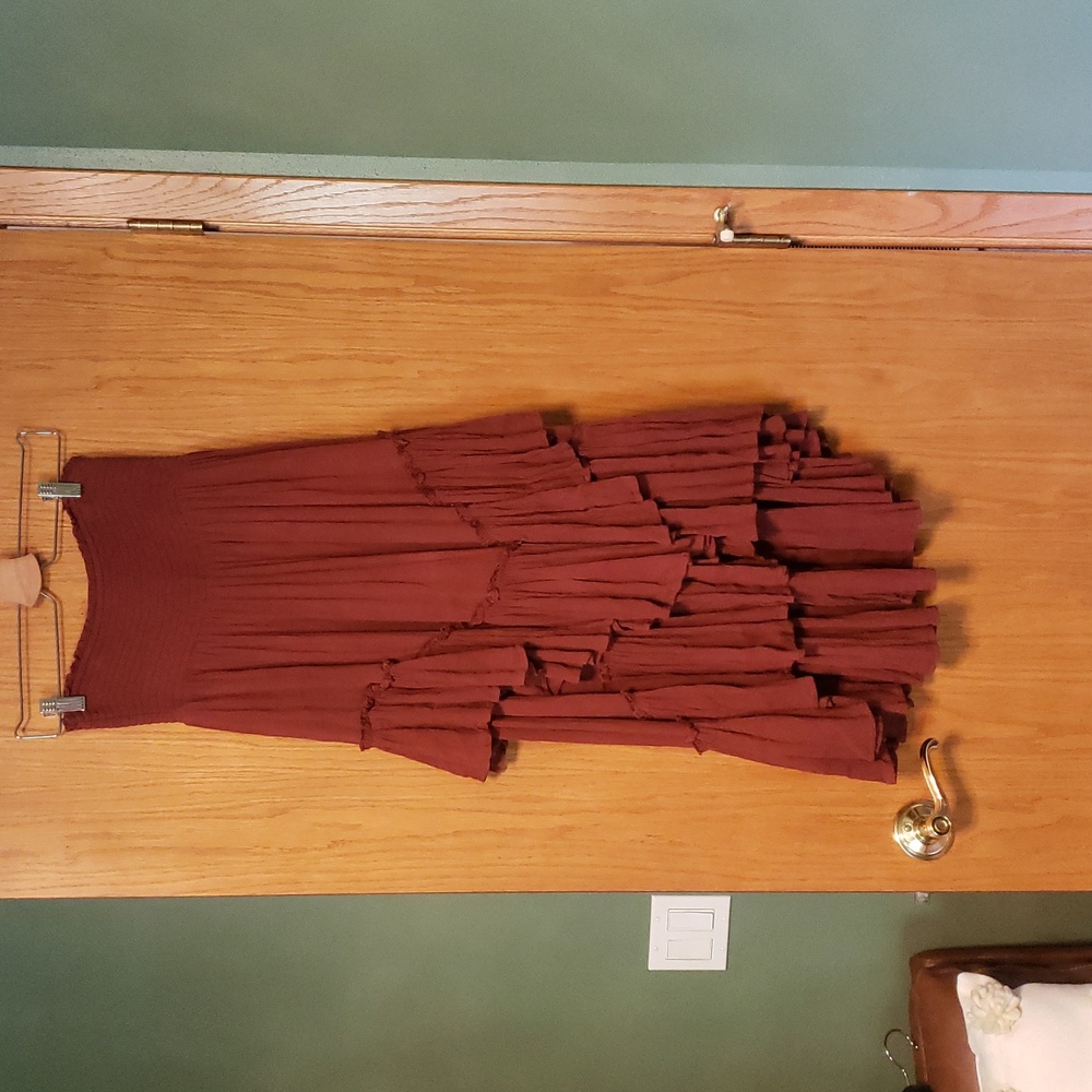 Free People Burgundy Tiered Skirt